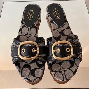 VTG Coach Black Gray All Over Logo Shoes Slides Sandals SZ 8 Like New One Owned